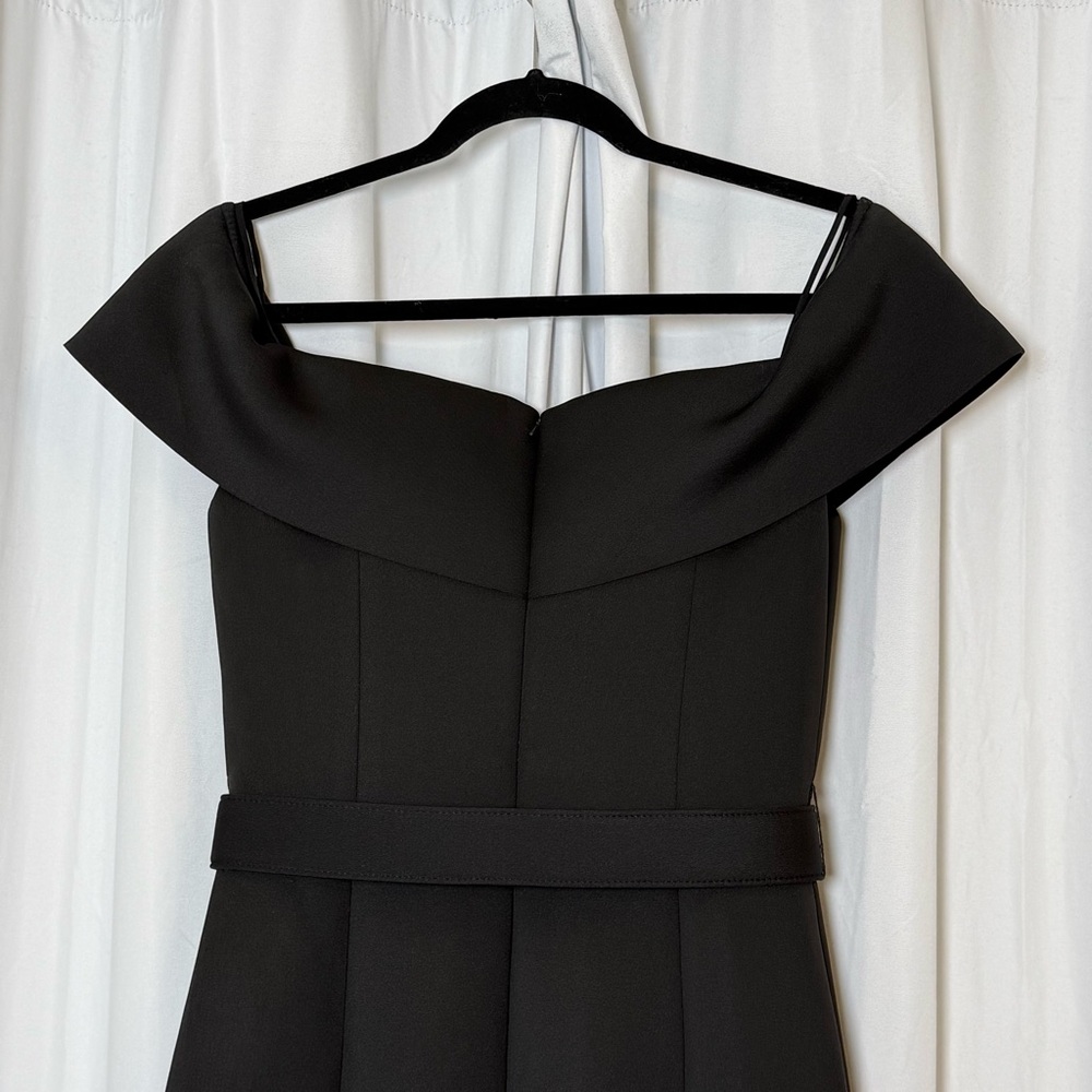 Badgley Mischka Off Shoulder Belted Scuba Dress Black NWT Size 8 - Picture 10 of 14